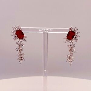 Earring, NWOT, solid 925 sterling, large lab ruby, articulated 1&1/2 in. drop,